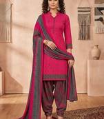 Pink printed cotton blend stitched floral print salwar kurta dupatta for women