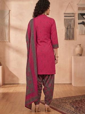 Pink printed cotton blend stitched floral print salwar kurta dupatta for women 3