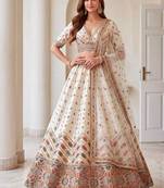 Off-white silk blend embroidered designer reception lehenga choli set