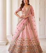 Light pink silk blend embroidered party wear sangeet lehenga choli set