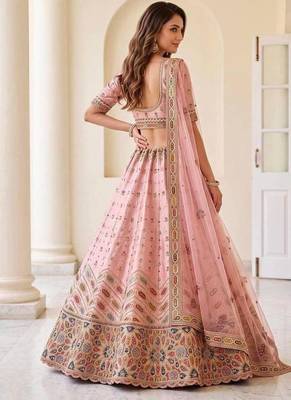 Light pink silk blend embroidered party wear sangeet lehenga choli set 3