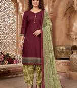 Red printed cotton blend stitched self design print salwar kurta dupatta for women