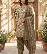 Green printed cotton blend stitched geometric print salwar kurta dupatta for women