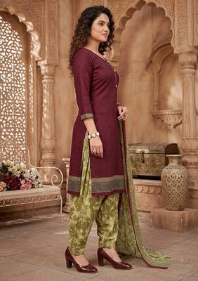 Red printed cotton blend stitched self design print salwar kurta dupatta for women 2