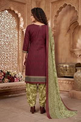 Red printed cotton blend stitched self design print salwar kurta dupatta for women 3