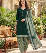 Green printed cotton blend stitched self design print salwar kurta dupatta for women