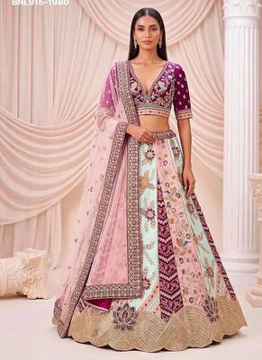 Multicolor silk blend embroidered designer bridal lehenga choli set 1