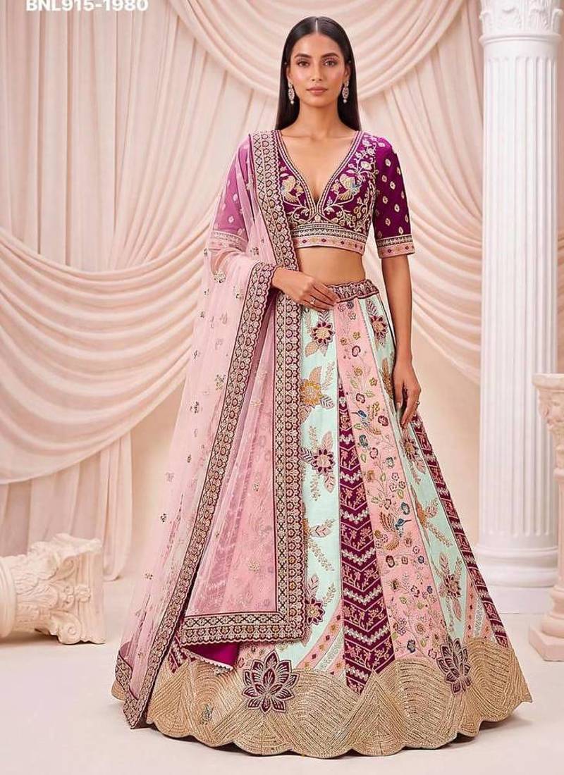 Multicolor silk blend embroidered designer bridal lehenga choli set