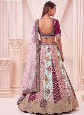 Multicolor silk blend embroidered designer bridal lehenga choli set 2