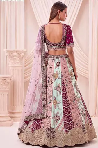 Multicolor silk blend embroidered designer bridal lehenga choli set