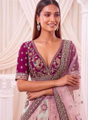 Multicolor silk blend embroidered designer bridal lehenga choli set 3