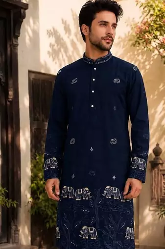 Blue lachko embroidery party wear kurta and payjama
