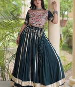 D Green Rayon Readymade Navratri Lehenga Choli with Mirror & Embroidery Work