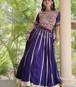 Violet Rayon Readymade Navratri Lehenga Choli with Mirror & Embroidery Work