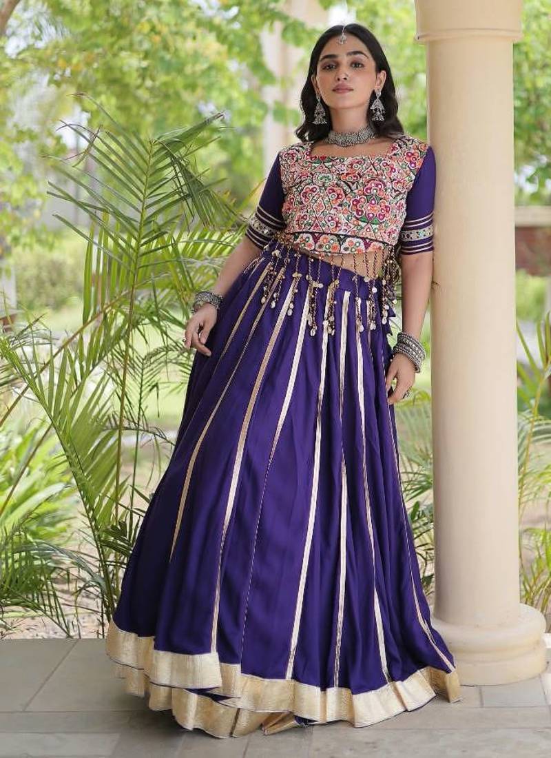 Violet Rayon Readymade Navratri Lehenga Choli with Mirror & Embroidery Work