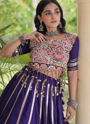 Violet Rayon Readymade Navratri Lehenga Choli with Mirror & Embroidery Work 2