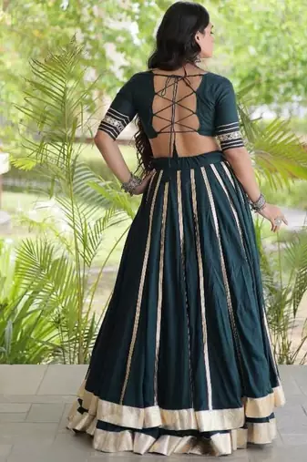 D Green Rayon Readymade Navratri Lehenga Choli with Mirror & Embroidery Work