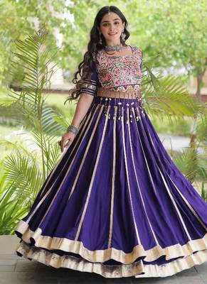 Violet Rayon Readymade Navratri Lehenga Choli with Mirror & Embroidery Work 3
