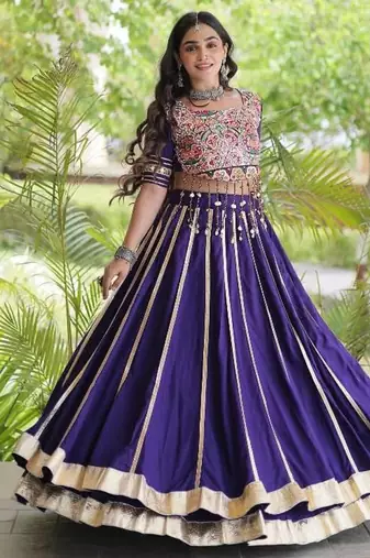Violet Rayon Readymade Navratri Lehenga Choli with Mirror & Embroidery Work