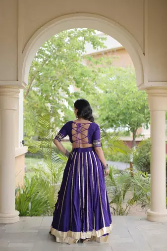 Violet Rayon Readymade Navratri Lehenga Choli with Mirror & Embroidery Work