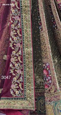 Rani pink velvet embroidered heavy royal bridal lehenga choli set 4