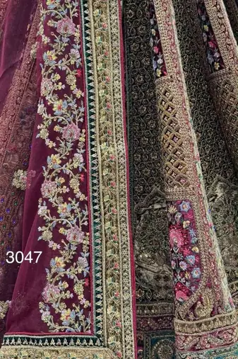 Rani pink velvet embroidered heavy royal bridal lehenga choli set