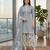 Grey printed cotton blend stitched geometric print salwar kurta dupatta for women