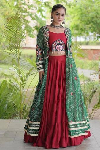 Maroon Rayon Readymade Navratri Lehenga Choli with Kutchi Patchwork