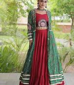 Maroon Rayon Readymade Navratri Lehenga Choli with Kutchi Patchwork