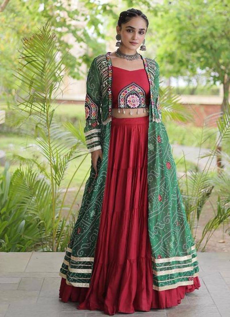 Maroon Rayon Readymade Navratri Lehenga Choli with Kutchi Patchwork