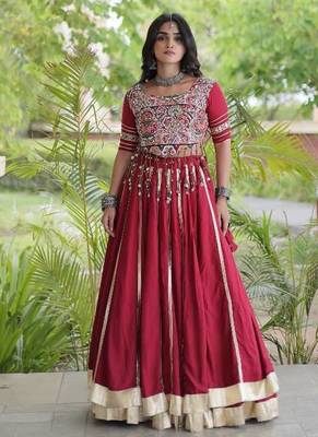Maroon Rayon Readymade Navratri Lehenga Choli with Mirror & Embroidery Work 1