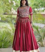 Maroon Rayon Readymade Navratri Lehenga Choli with Mirror & Embroidery Work