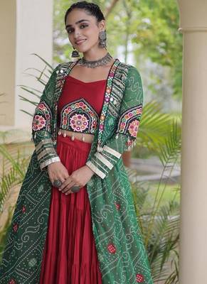 Maroon Rayon Readymade Navratri Lehenga Choli with Kutchi Patchwork 2