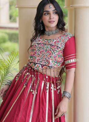 Maroon Rayon Readymade Navratri Lehenga Choli with Mirror & Embroidery Work 2