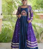 Teal Rayon Readymade Navratri Lehenga Choli with Kutchi Patchwork