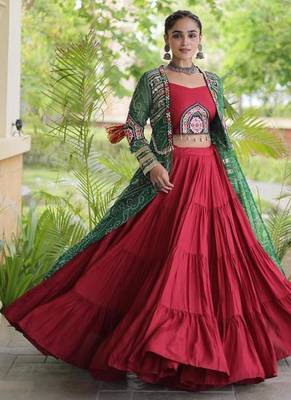 Maroon Rayon Readymade Navratri Lehenga Choli with Kutchi Patchwork 3