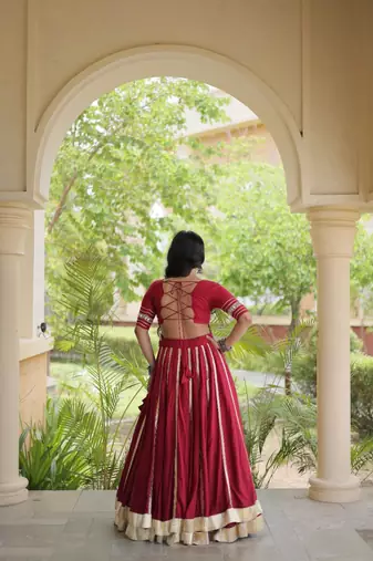 Maroon Rayon Readymade Navratri Lehenga Choli with Mirror & Embroidery Work