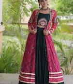 D Green Rayon Readymade Navratri Lehenga Choli with Kutchi Patchwork