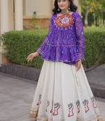 Violet&White Georgette Readymade Navratri Lehenga Choli with Kutchi Patchwork