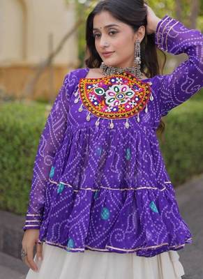 Violet&White Georgette Readymade Navratri Lehenga Choli with Kutchi Patchwork 2