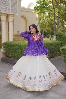 Violet&White Georgette Readymade Navratri Lehenga Choli with Kutchi Patchwork 3
