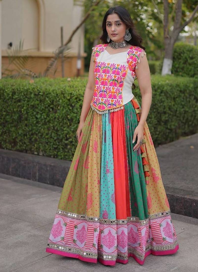 Multi Cotton Readymade Navratri Lehenga Choli with Kutchi & Embroidery Work