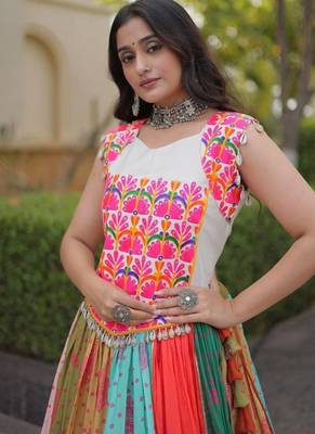 Multi Cotton Readymade Navratri Lehenga Choli with Kutchi & Embroidery Work 2