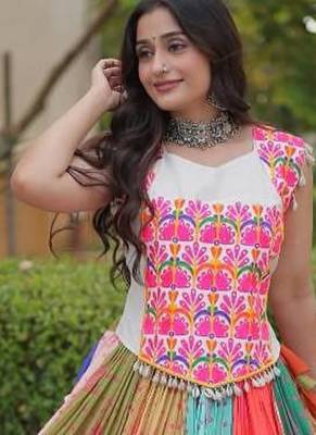 Multi Cotton Readymade Navratri Lehenga Choli with Kutchi & Embroidery Work 3
