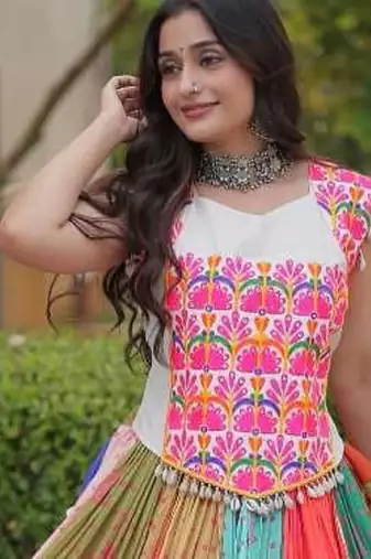 Multi Cotton Readymade Navratri Lehenga Choli with Kutchi & Embroidery Work