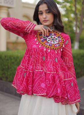 Rani&White Georgette Readymade Navratri Lehenga Choli with Kutchi Patchwork 2