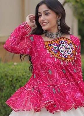 Rani&White Georgette Readymade Navratri Lehenga Choli with Kutchi Patchwork 3