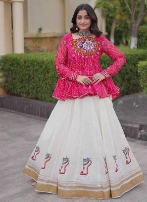 Rani&White Georgette Readymade Navratri Lehenga Choli with Kutchi Patchwork 4