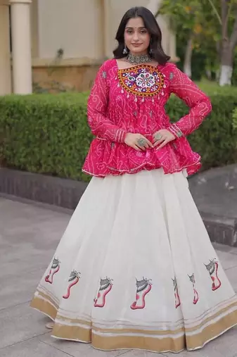 Rani&White Georgette Readymade Navratri Lehenga Choli with Kutchi Patchwork