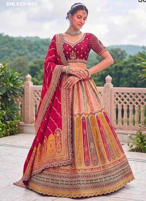 Multicolor silk blend embroidered traditional sangeet lehenga choli set 1